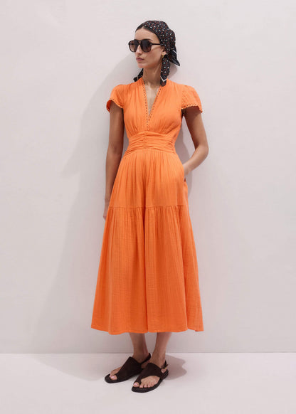 ME+EM Orange Cheesecloth Fit + Flare Maxi Dress