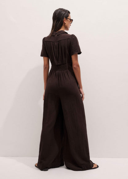 ME+EM Brown Twisted Front Cheesecloth Jumpsuit