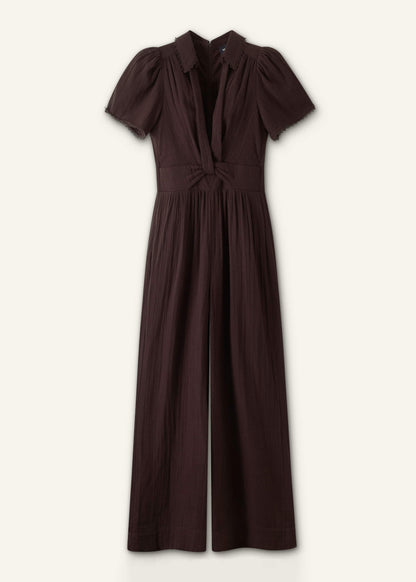 ME+EM Brown Twisted Front Cheesecloth Jumpsuit
