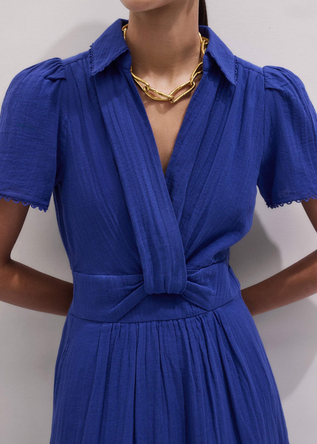 ME+EM Blue Cheesecloth Fit + Flare Maxi Dress