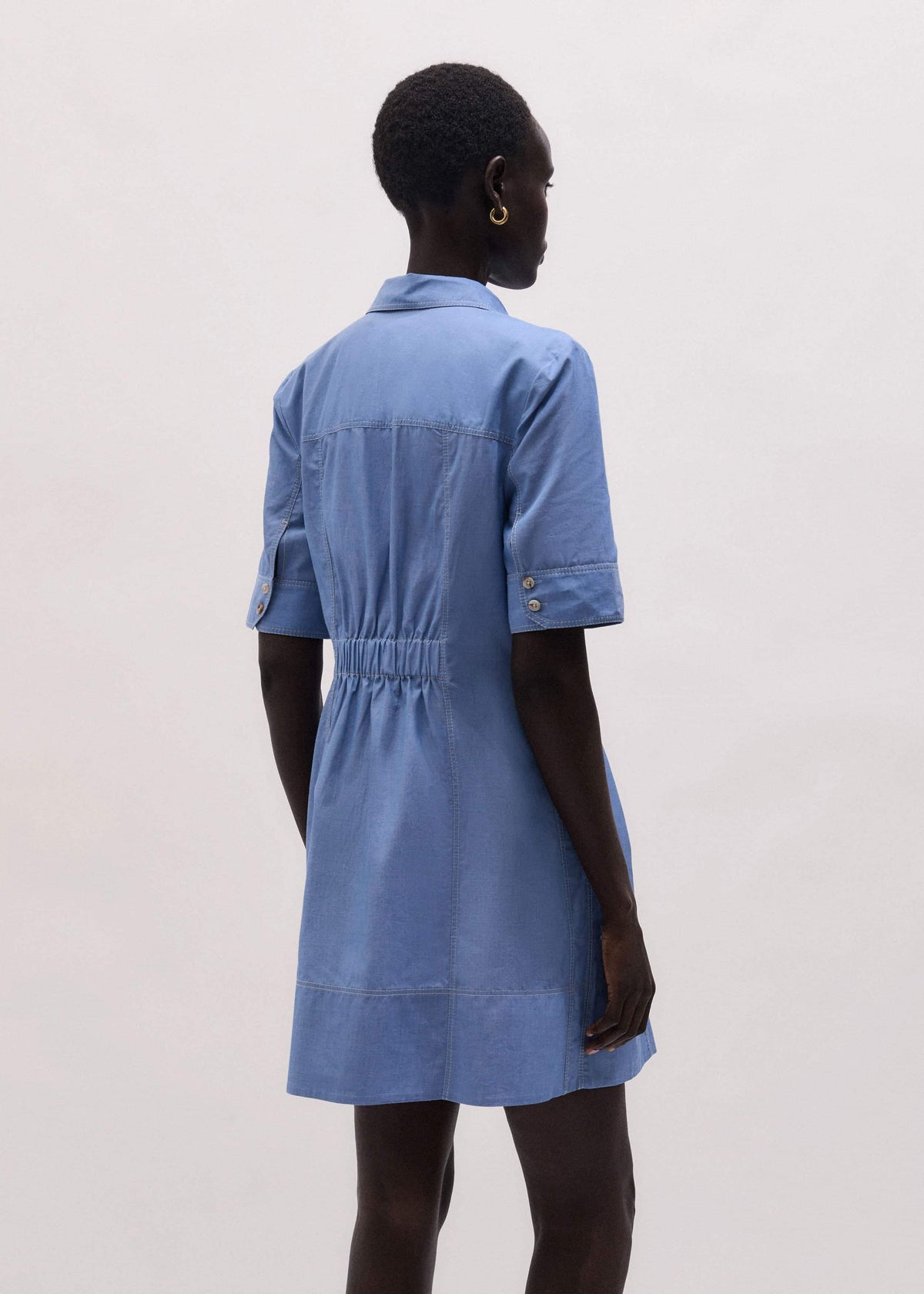ME+EM Blue Cotton Chambray Mini Shirt Dress