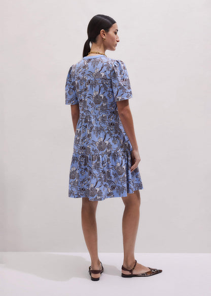 ME+EM Blue Printed Tiered Short Dress