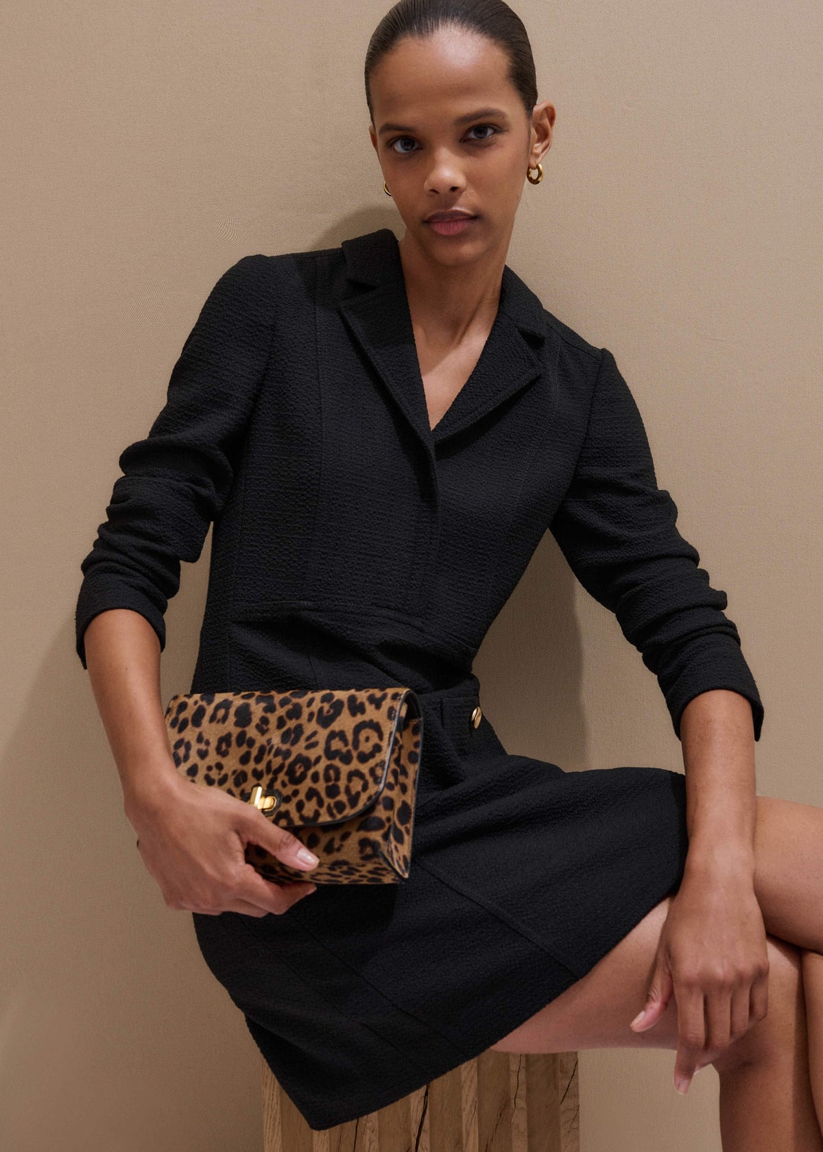 ME+EM Black Day-To-Evening Textured Mini Dress