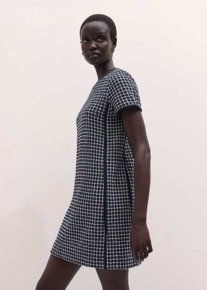 ME+EM Navy Textured Short Sleeve Mini Dress