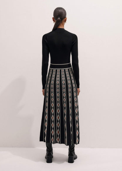 ME+EM Black Jacquard Half Zip Maxi Dress