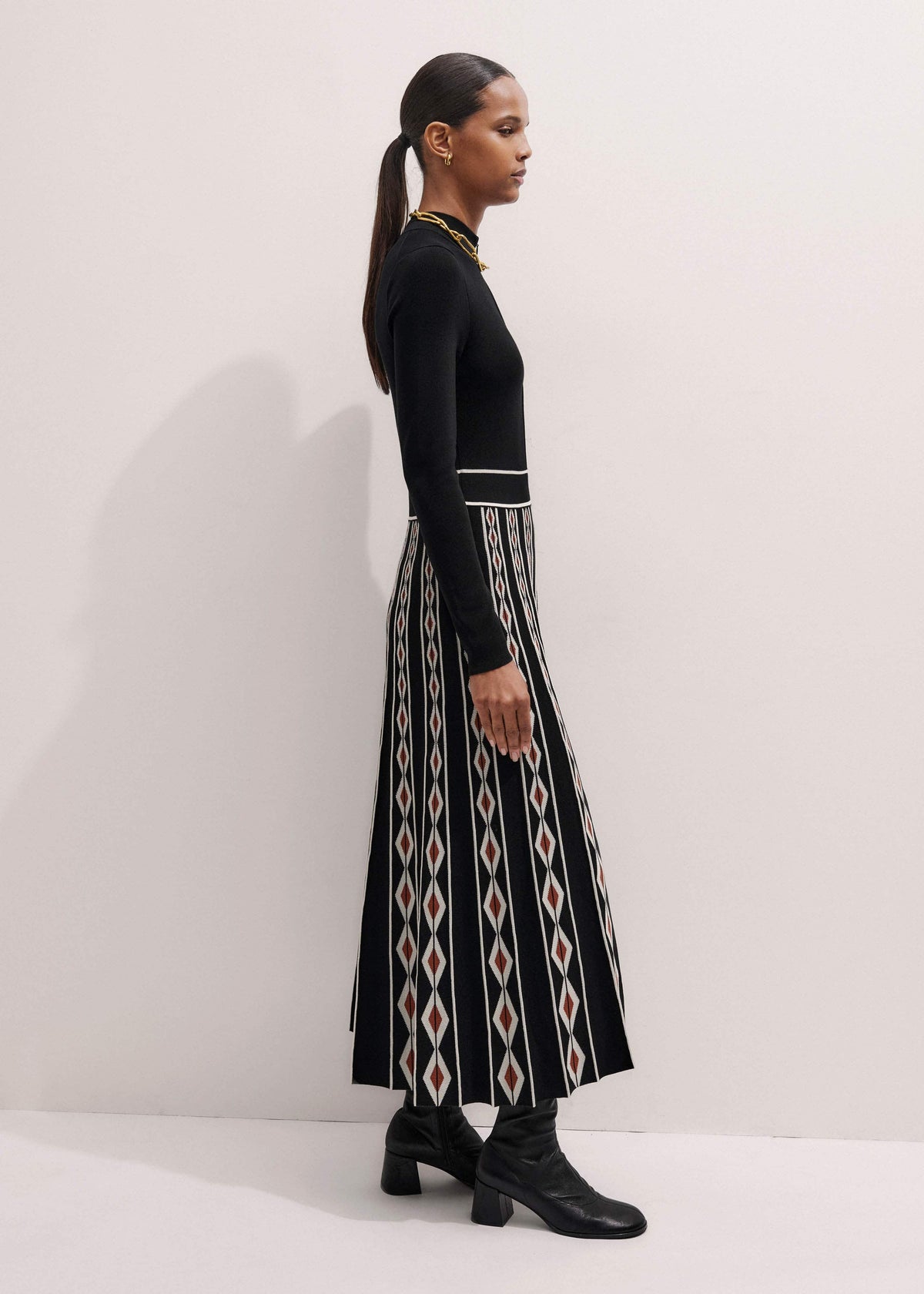 ME+EM Black Jacquard Half Zip Maxi Dress