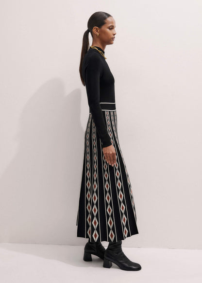 ME+EM Black Jacquard Half Zip Maxi Dress