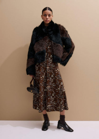 ME+EM Brown Twisting Feather Print High Neck Maxi Dress