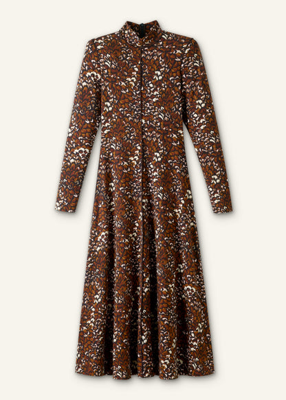 ME+EM Brown Twisting Feather Print High Neck Maxi Dress