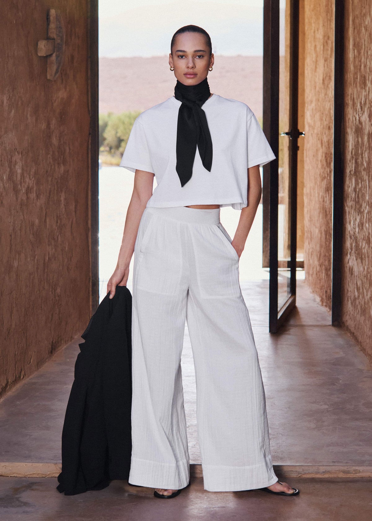 ME+EM White Cheesecloth Wide-Leg Pant