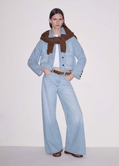 ME+EM Blue Micro Stripe Ultimate Wide-Leg Jean