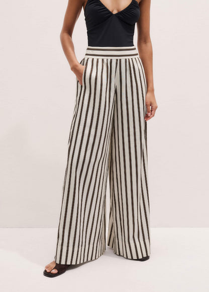 ME+EM Cream Linen-Blend Spring Stripe Wide-Leg Pant