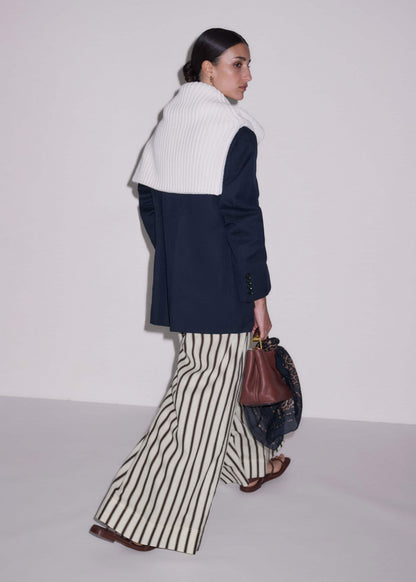 ME+EM Cream Linen-Blend Spring Stripe Wide-Leg Pant