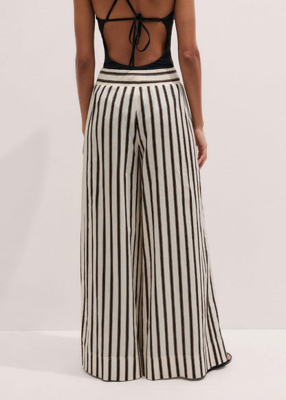 ME+EM Cream Linen-Blend Spring Stripe Wide-Leg Pant