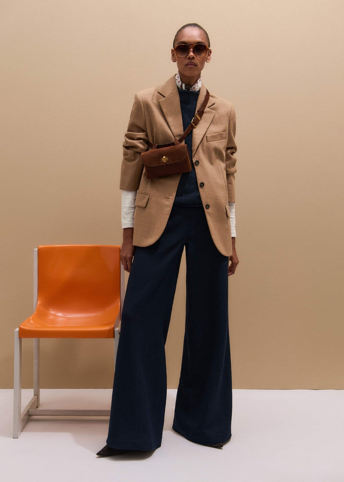 ME+EM Navy Button Front High Waist Wide-Leg Pant