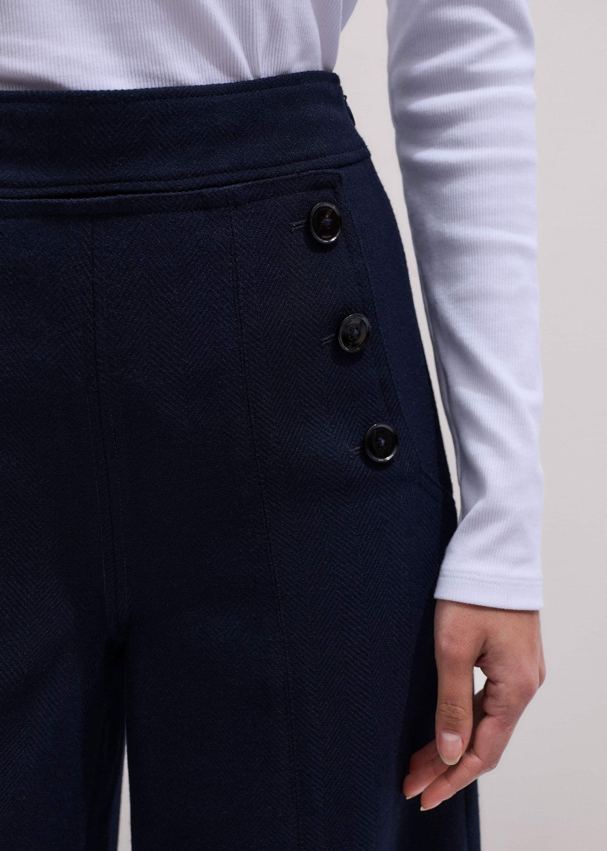 ME+EM Navy Button Front High Waist Wide-Leg Pant