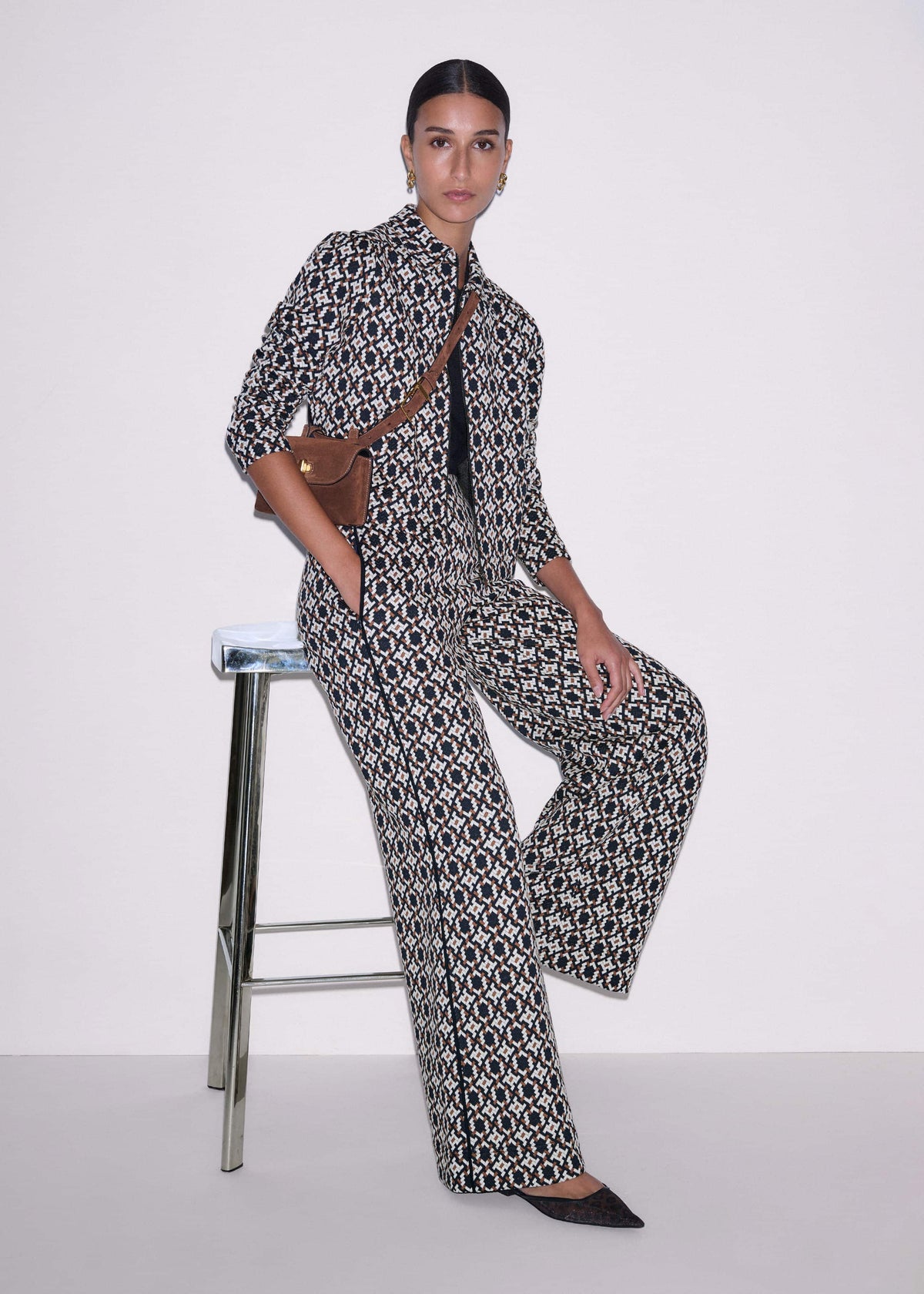 ME+EM Navy Graphic Jacquard Wide-Leg Pant