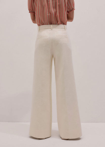 ME+EM Ivory Luxe Jacquard Wide-Leg Pant