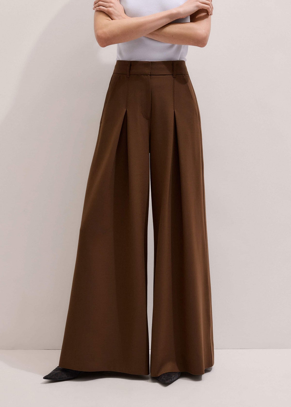 ME+EM Walnut Brown Ultimate Very Wide-Leg Pant