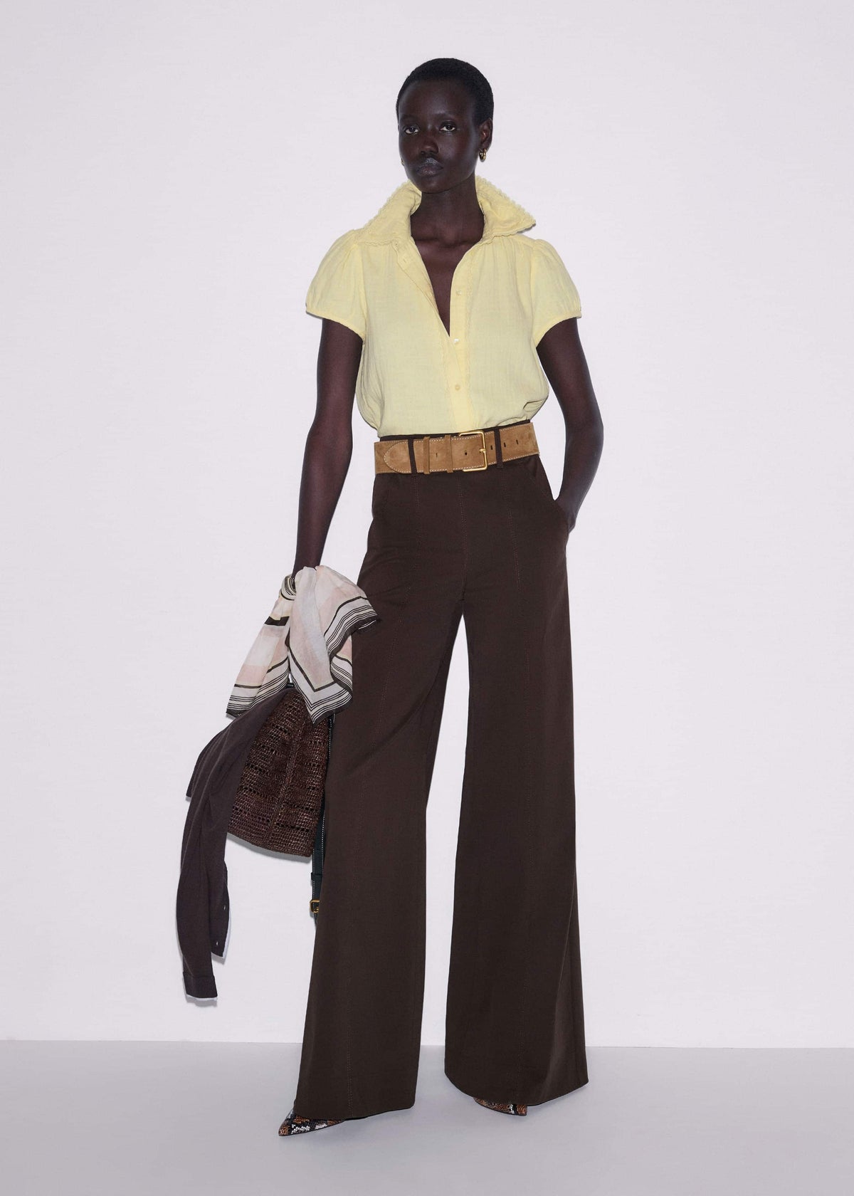 ME+EM Brown High Waist Wide-Leg Pant