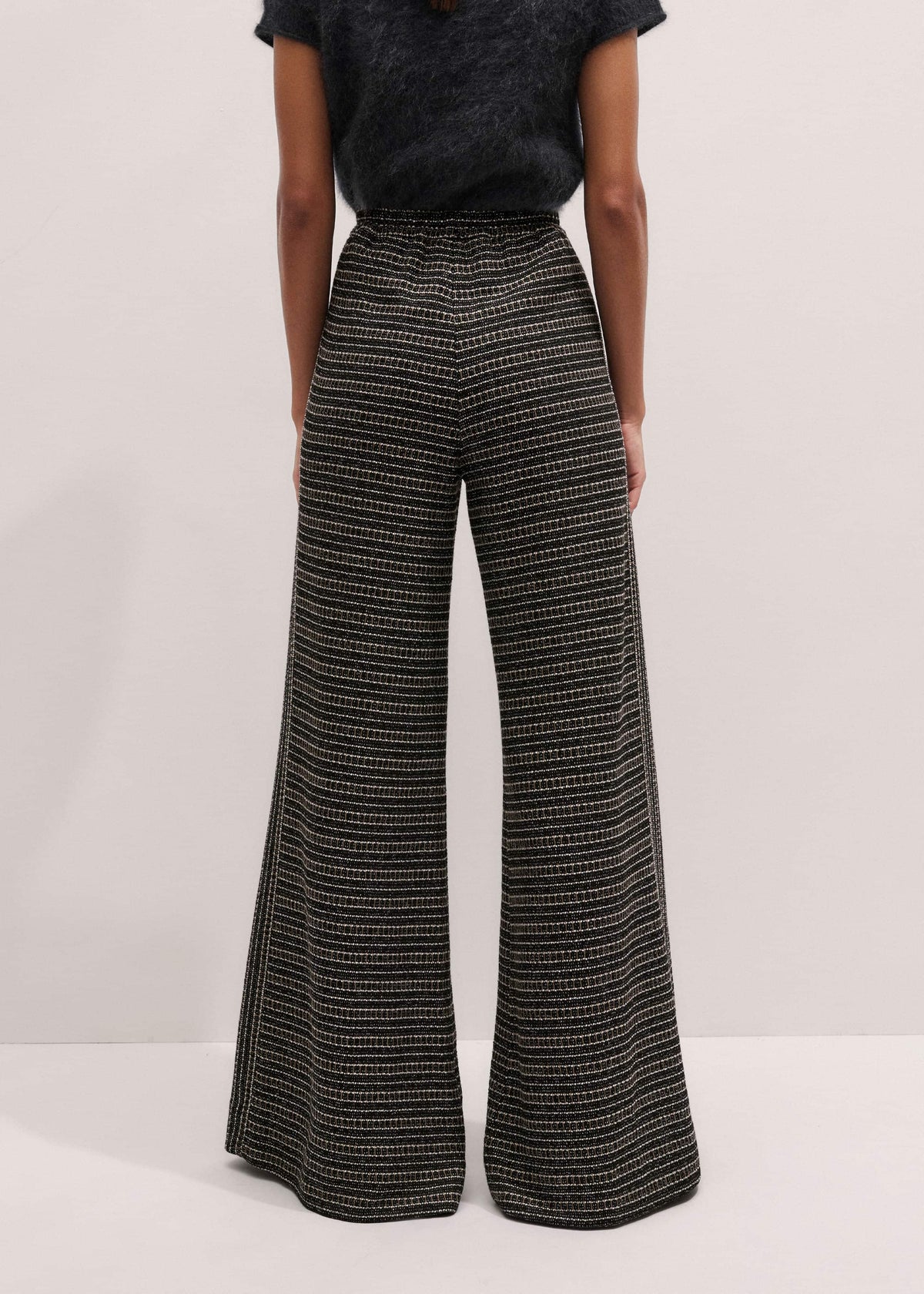 ME+EM Black Stripe Tweed Wide-Leg Pant