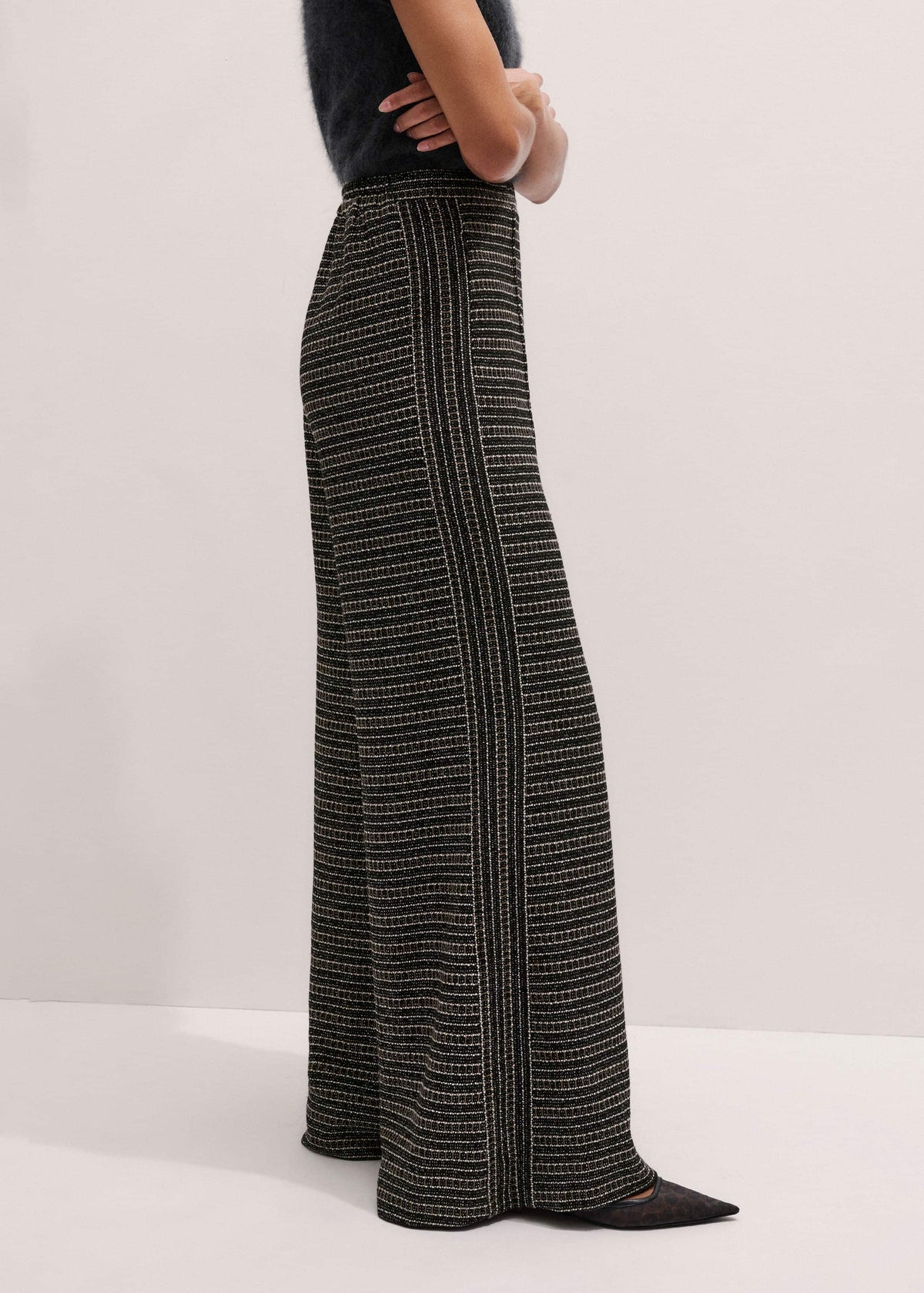 ME+EM Black Stripe Tweed Wide-Leg Pant