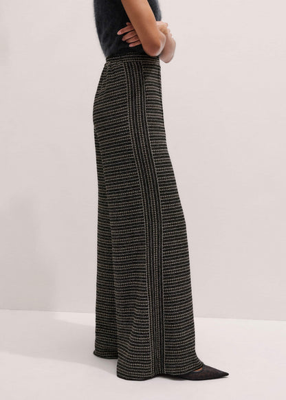ME+EM Black Stripe Tweed Wide-Leg Pant