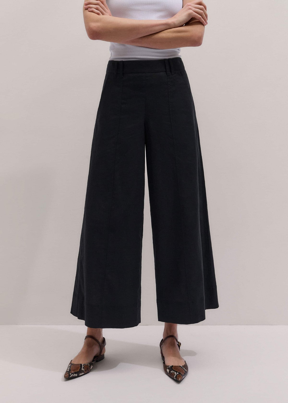 ME+EM Black Crop Wide-Leg Pant