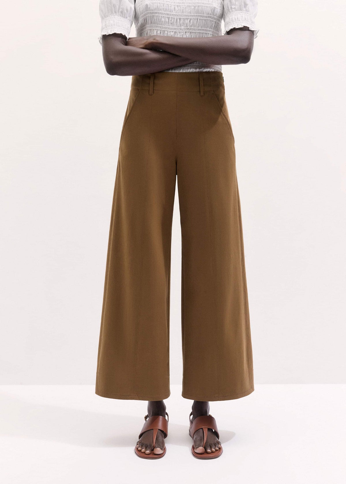 ME+EM Brown Wide Crop Pant