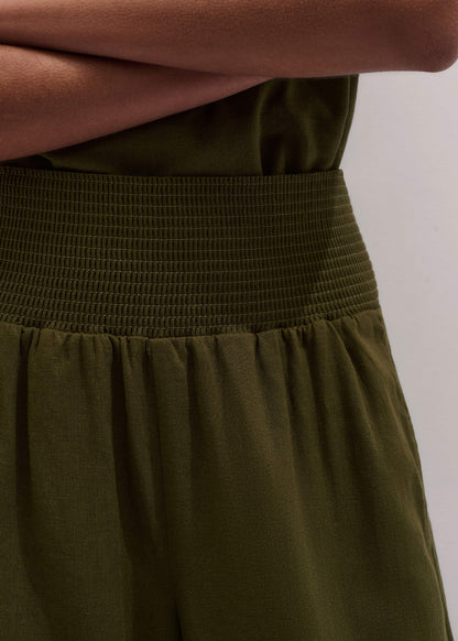 ME+EM Olive Green Shirred Wide Pant