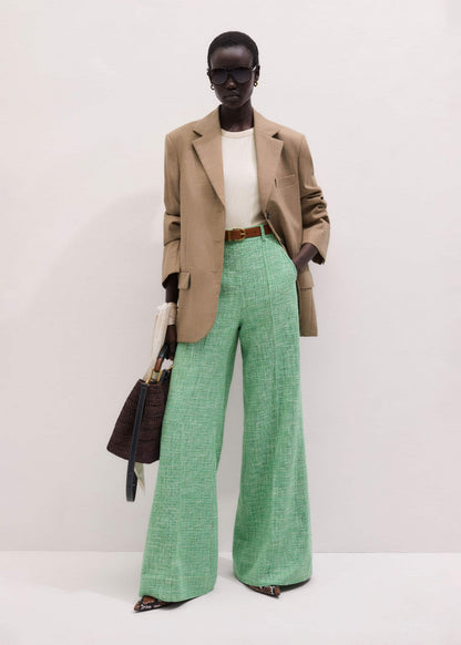 ME+EM Green Textured Wide-Leg Pant