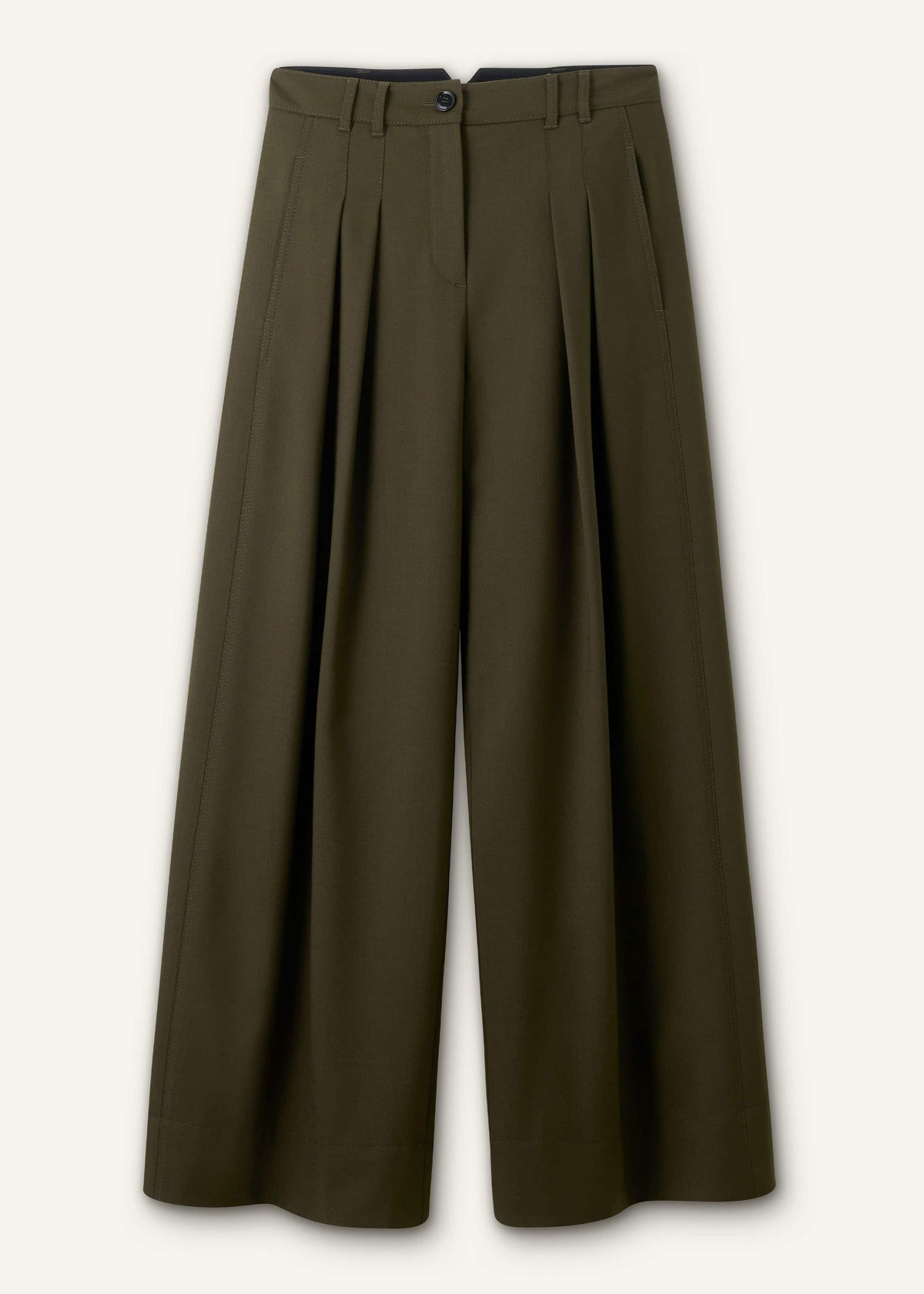 ME+EM Olive Green Wide-Leg Double Pleat Pant