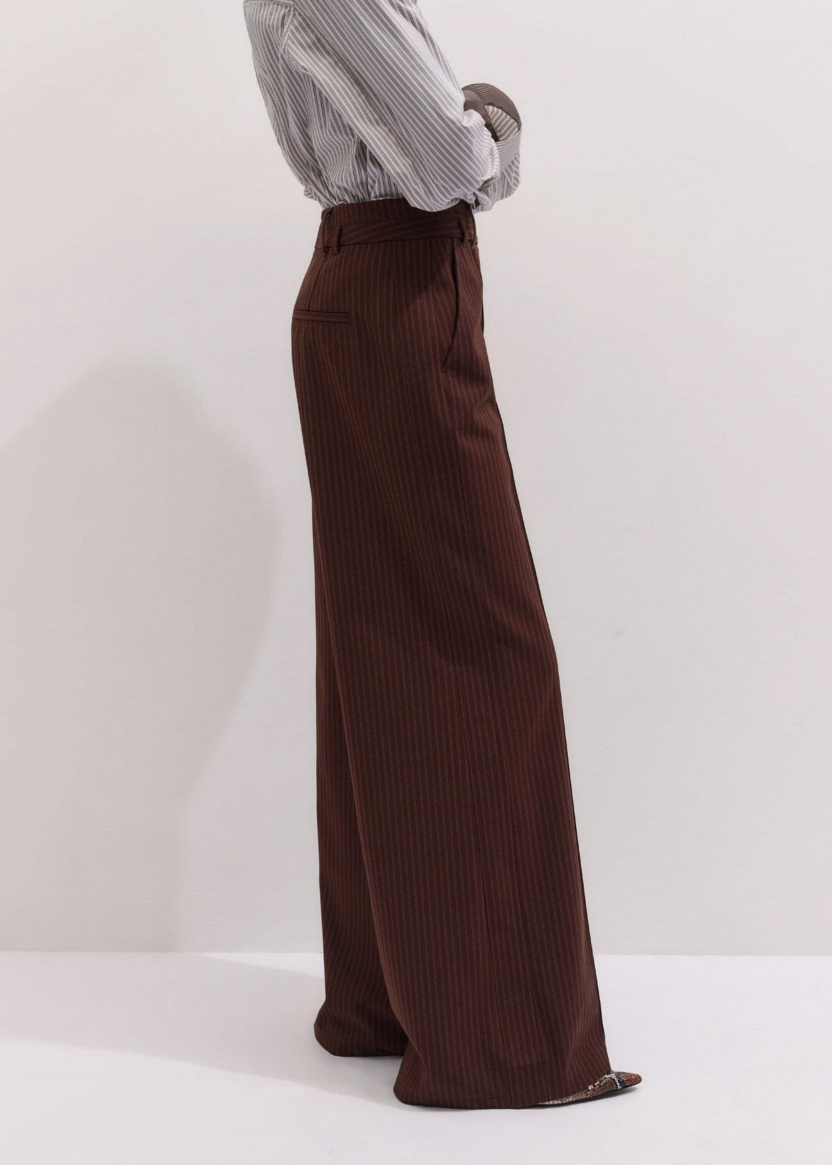 ME+EM Cinnamon Pinstripe Wide-Leg Pant