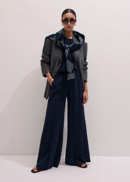 ME+EM Navy Cheesecloth Wide-Leg Pant