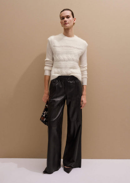 ME+EM Warm Black Leather Wide-Leg Track Pant