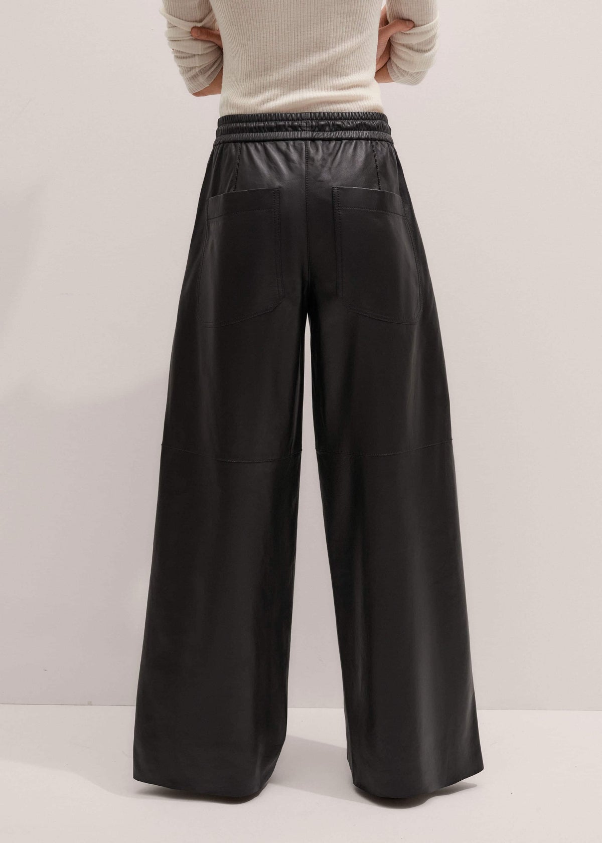 ME+EM Warm Black Leather Wide-Leg Track Pant