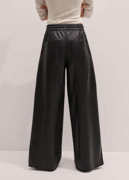 ME+EM Warm Black Leather Wide-Leg Track Pant