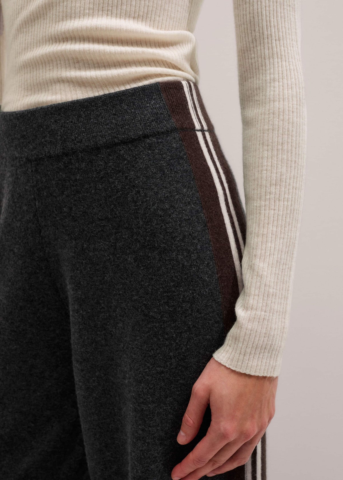 ME+EM Gray Side Stripe Milano Knit Wide Leg Pant