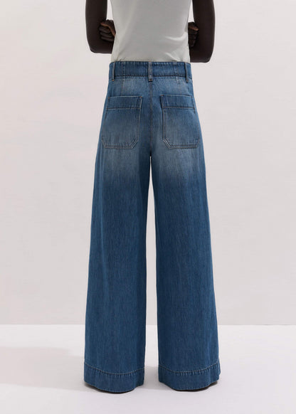 ME+EM Mid-Blue High Waist Wide Jean