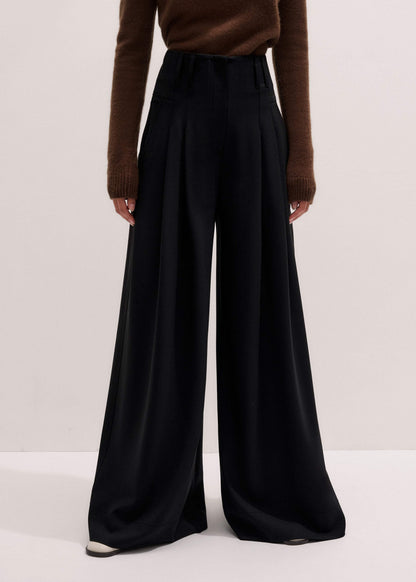 ME+EM Black Wool Ultra Wide-Leg Pleat Pant