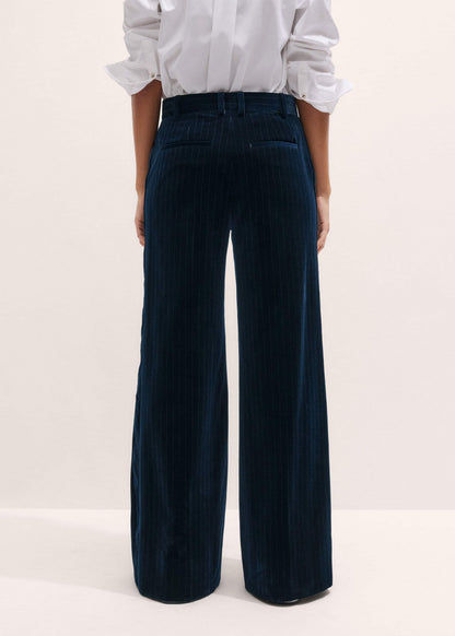 ME+EM Navy Wool Pinstripe Wide-Leg Pant