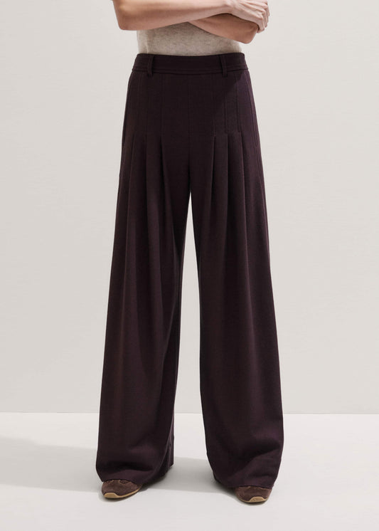 ME+EM Red Wool Multi Pleat Wide-Leg Pant