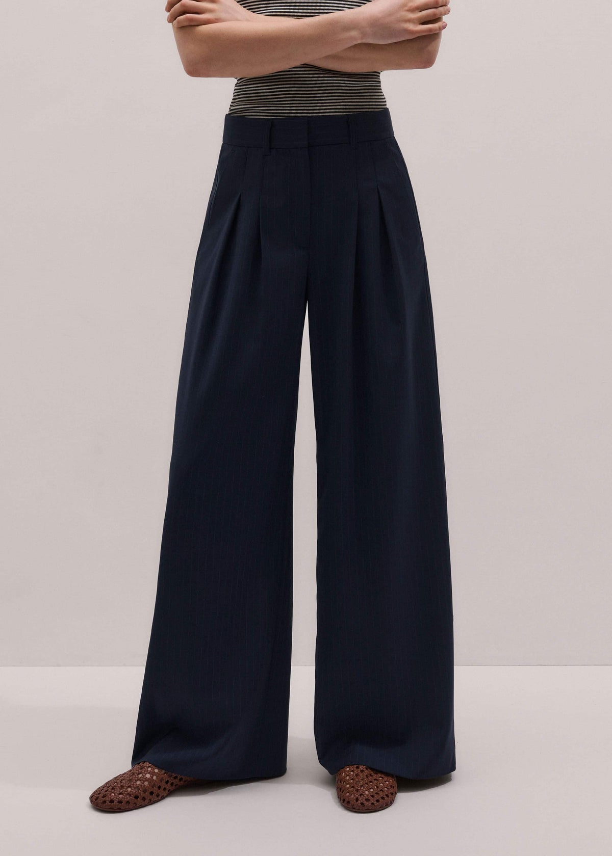 ME+EM Navy Pinstripe Pleat Front Man Pant