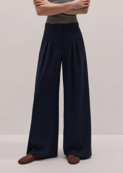 ME+EM Navy Pinstripe Pleat Front Man Pant