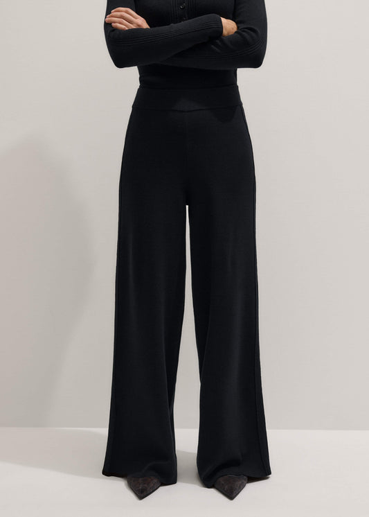 ME+EM Black Silk Knit Evening Palazzo Pant