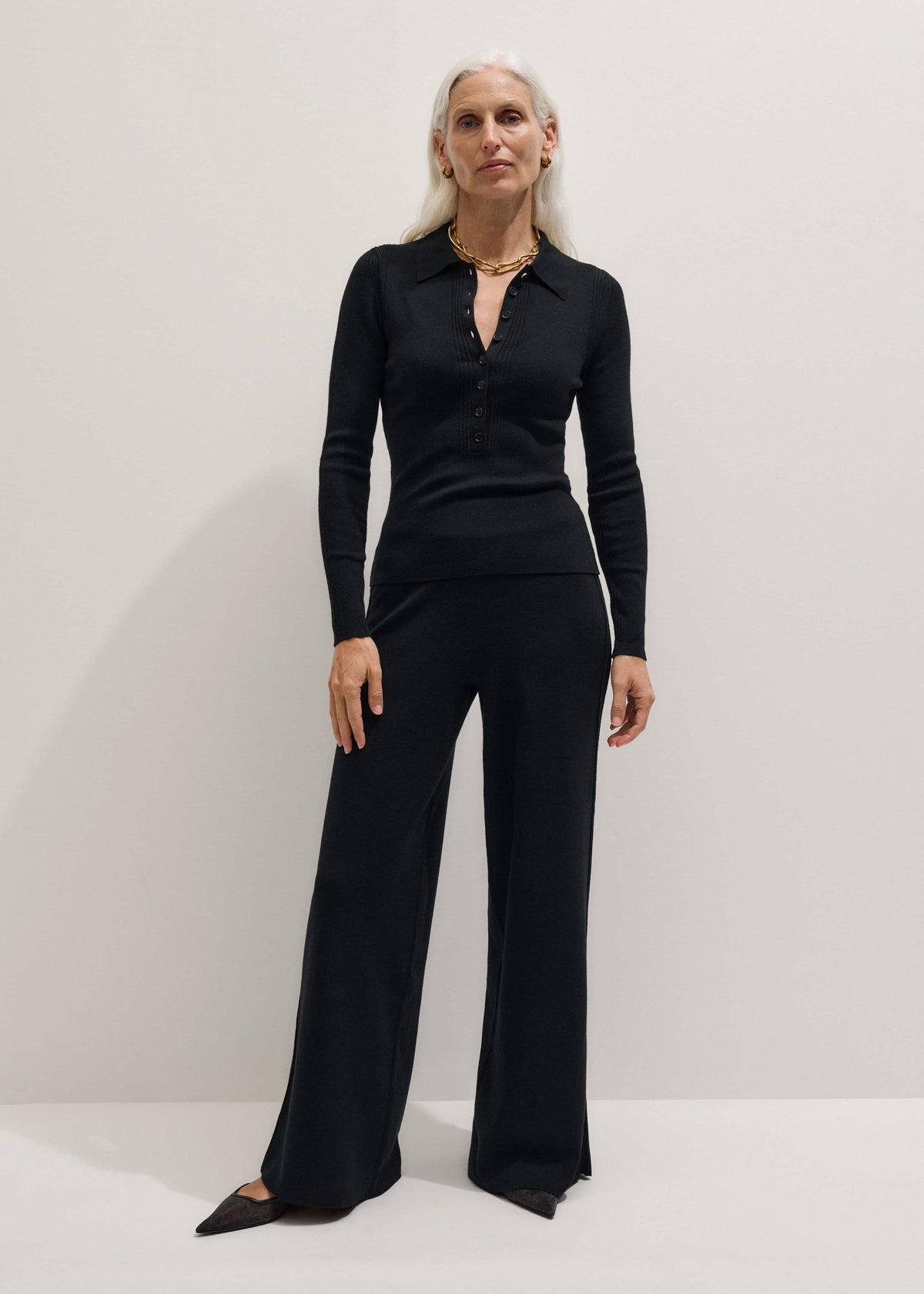 ME+EM Black Silk Knit Evening Palazzo Pant