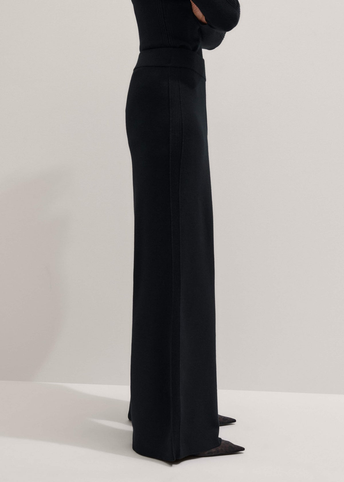 ME+EM Black Silk Knit Evening Palazzo Pant