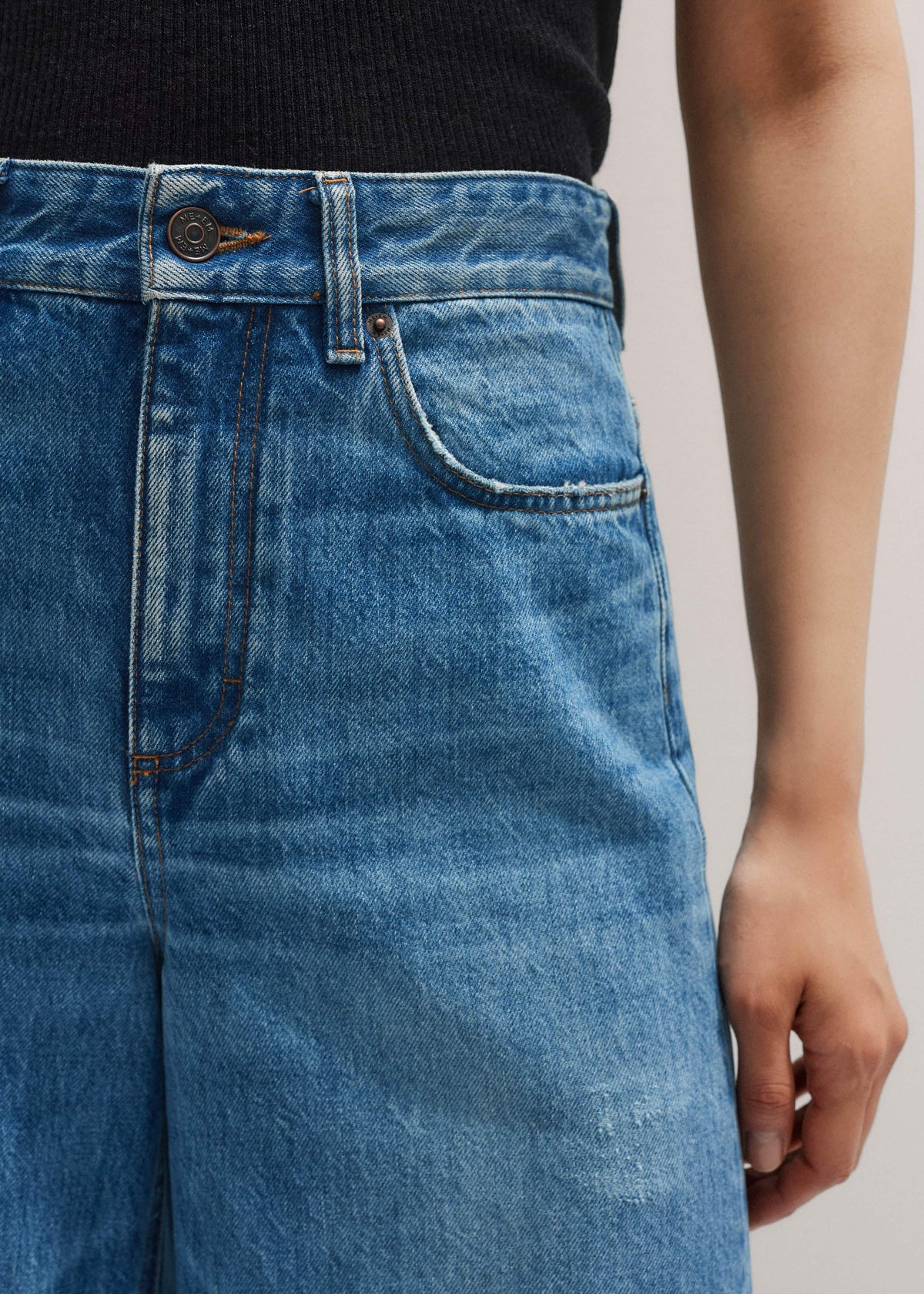 ME+EM Blue Distressed Ultimate Wide-Leg Jean