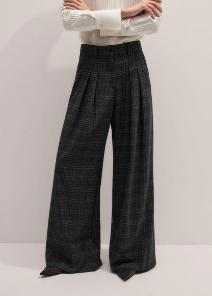 ME+EM Gray Wool Wide-Leg Double Pleat Trouser