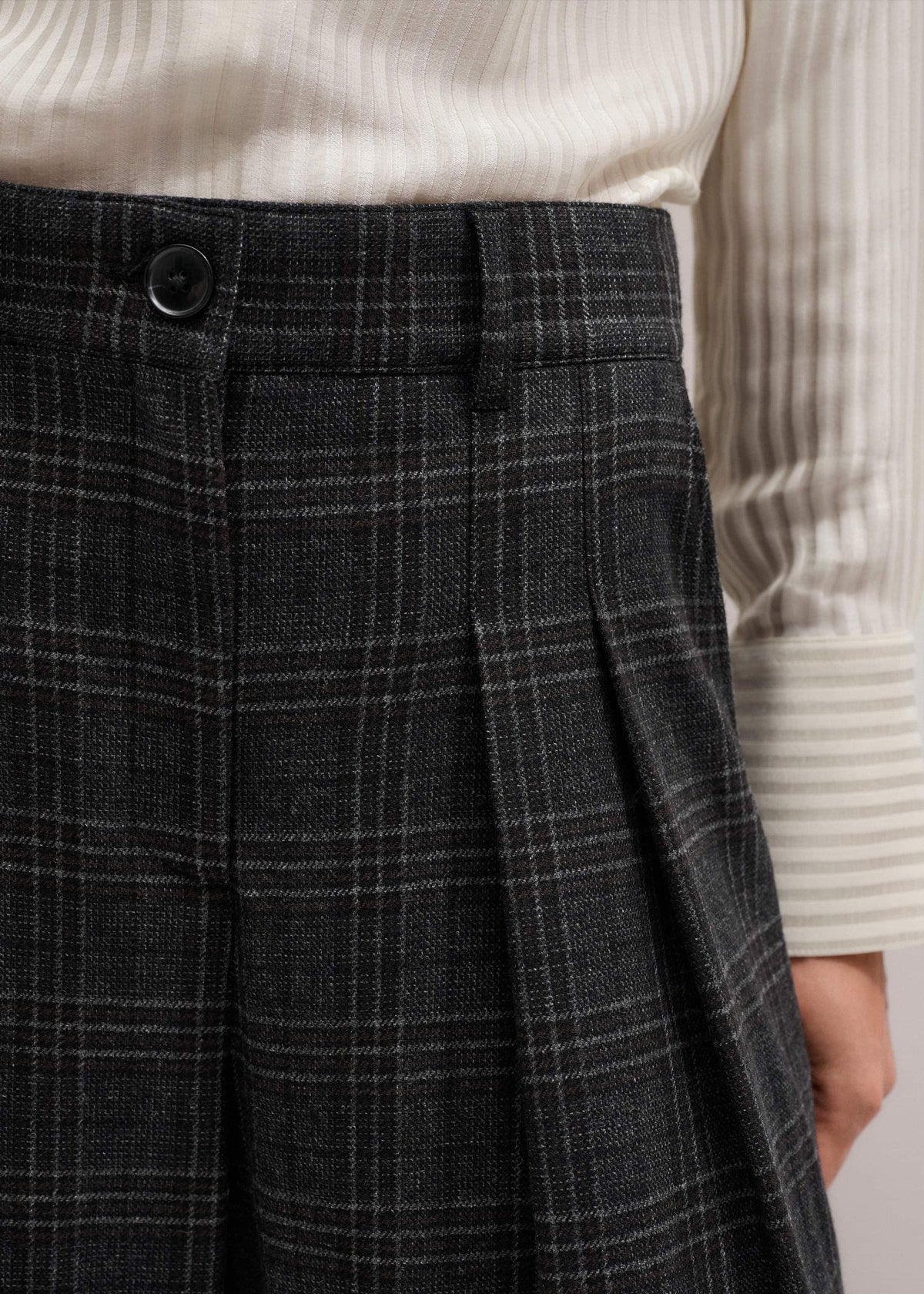 ME+EM Gray Wool Wide-Leg Double Pleat Trouser